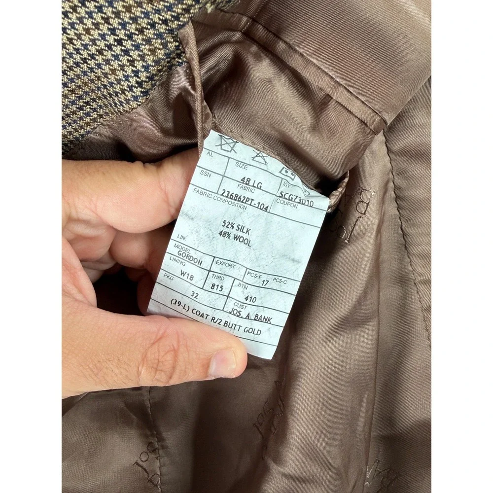 Jos A Bank Reserve Blazer Mens 48L Brown Silk Wool Houndstooth Sport Coat